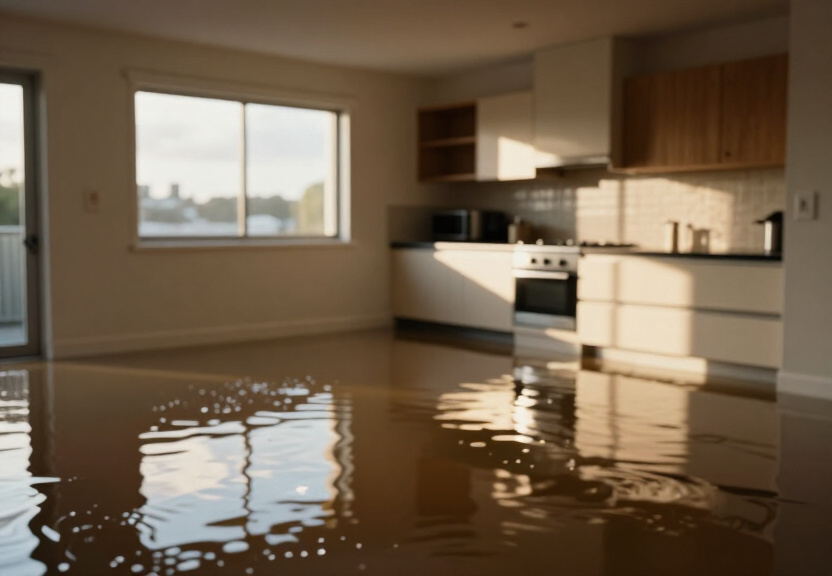 Flooded garage in Stanhope Gardens before restoration